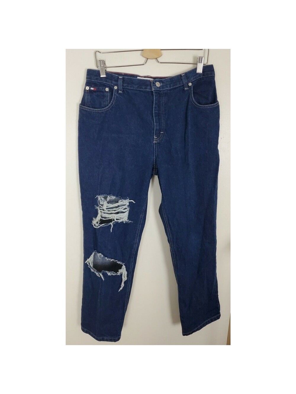 Tommy Hilfiger Jeans Size 12 Denim Dark Wash Straight Relaxed Distressed Rips